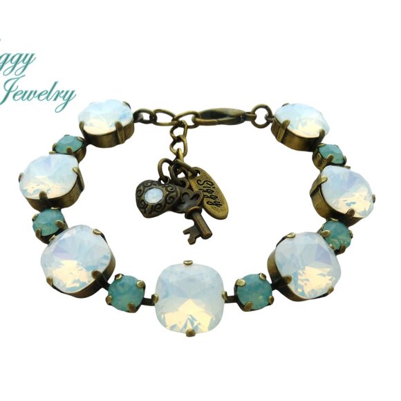 White and Pacific Opal Tennis Bracelet made with Swarovski crystals - Picture 1 of 5